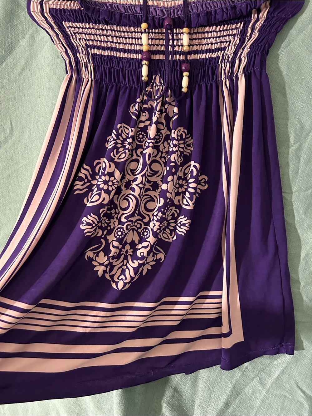 Vintage Purple and Light Pink Smocked Off-Shoulder Camisole - Picture 2 of 6